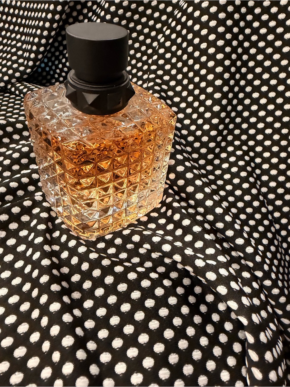 Valentino Amber Cut-Glass Decanter with Matte Black Stopper
